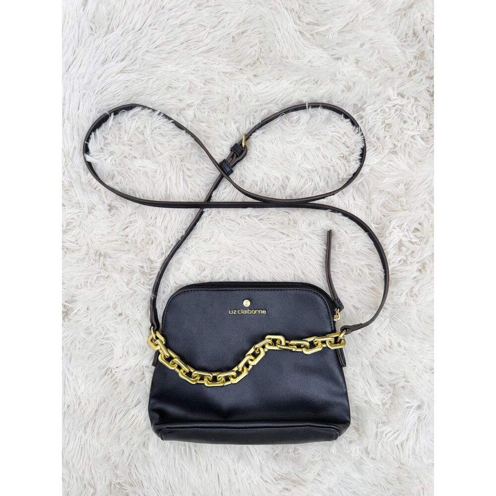 Liz Claiborne Black Crossbody Bag Gold Chain Front Detail
